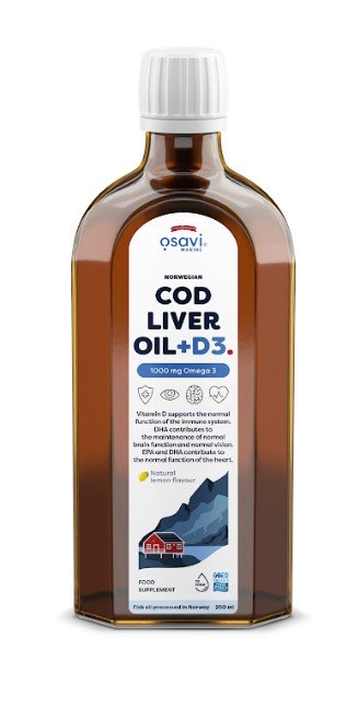 Osavi Norvegijos menkės kepenų aliejus su D3, 250 ml, žuvų taukai