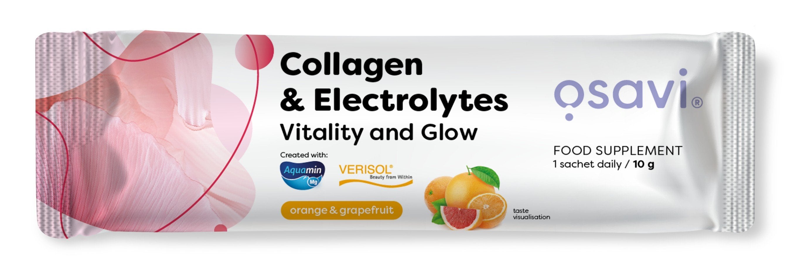 Osavi Collagen Electrolytes Vitality and Glow, Orange & Grapefruit - 10 gramų (1 serving)