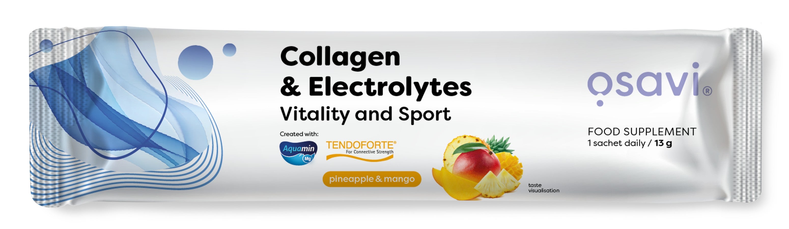 Osavi Collagen Electrolytes Vitality and Sport, Pineapple & Mango - 13 gramų (1 serving)