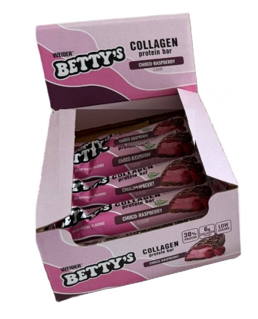 Weider Betty's Collagen Protein Bar, Choco-Raspberry, 12 vnt., sveikas maistas