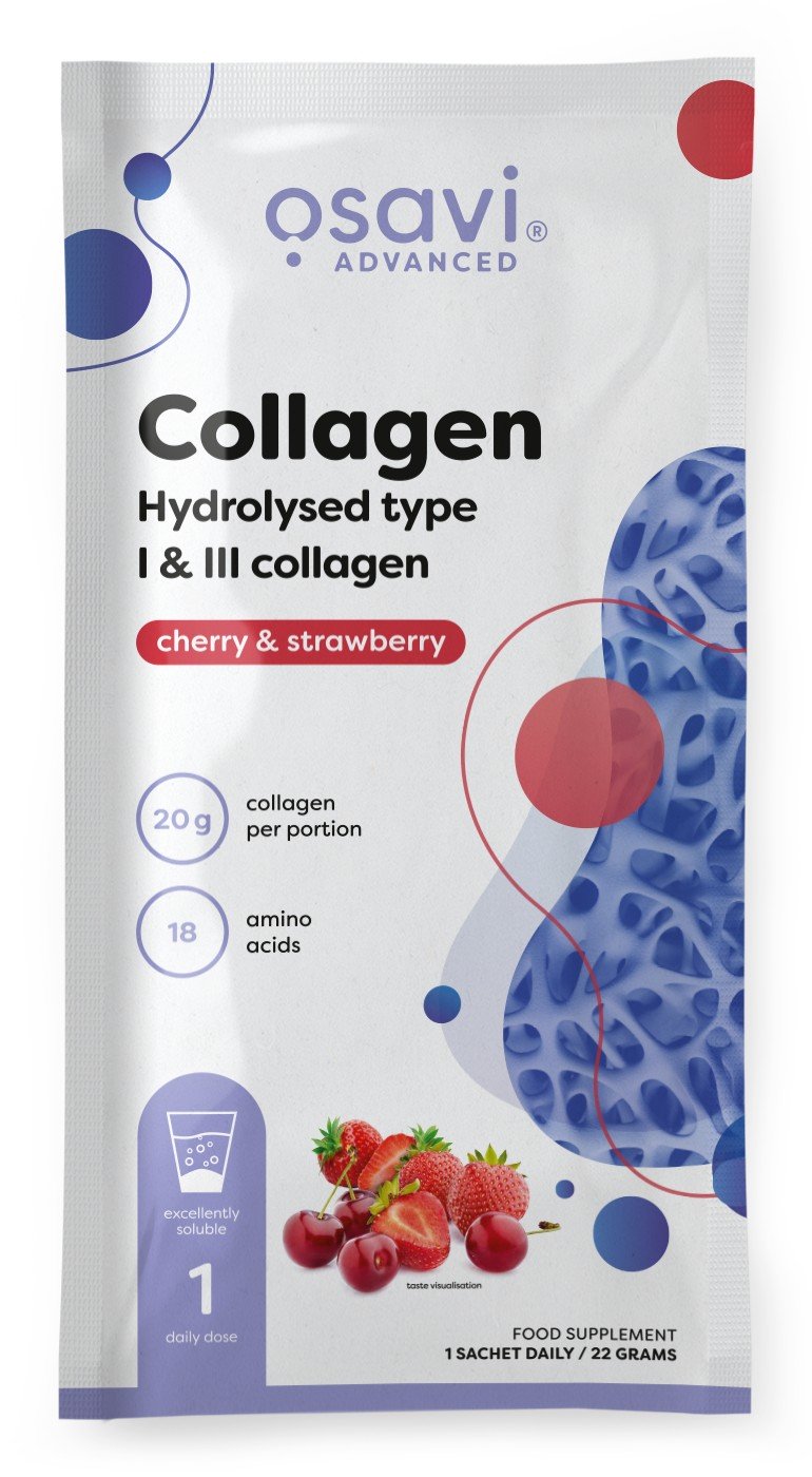 Osavi Collagen Hydrolysed Type I & III, Cherry & Strawberry - 22 gramų (1 serving)