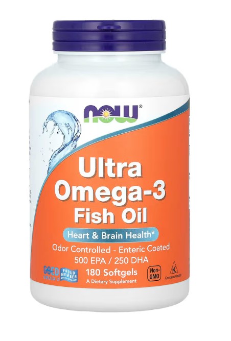 NOW Foods Ultra Omega-3 žuvų aliejus, 180 kapsulių, sveikatos papildas