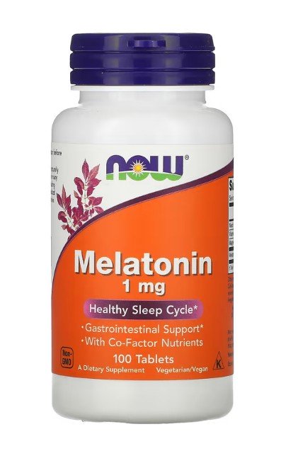 NOW Foods Melatoninas, 1mg, 100 tablečių, miegui ir poilsiui