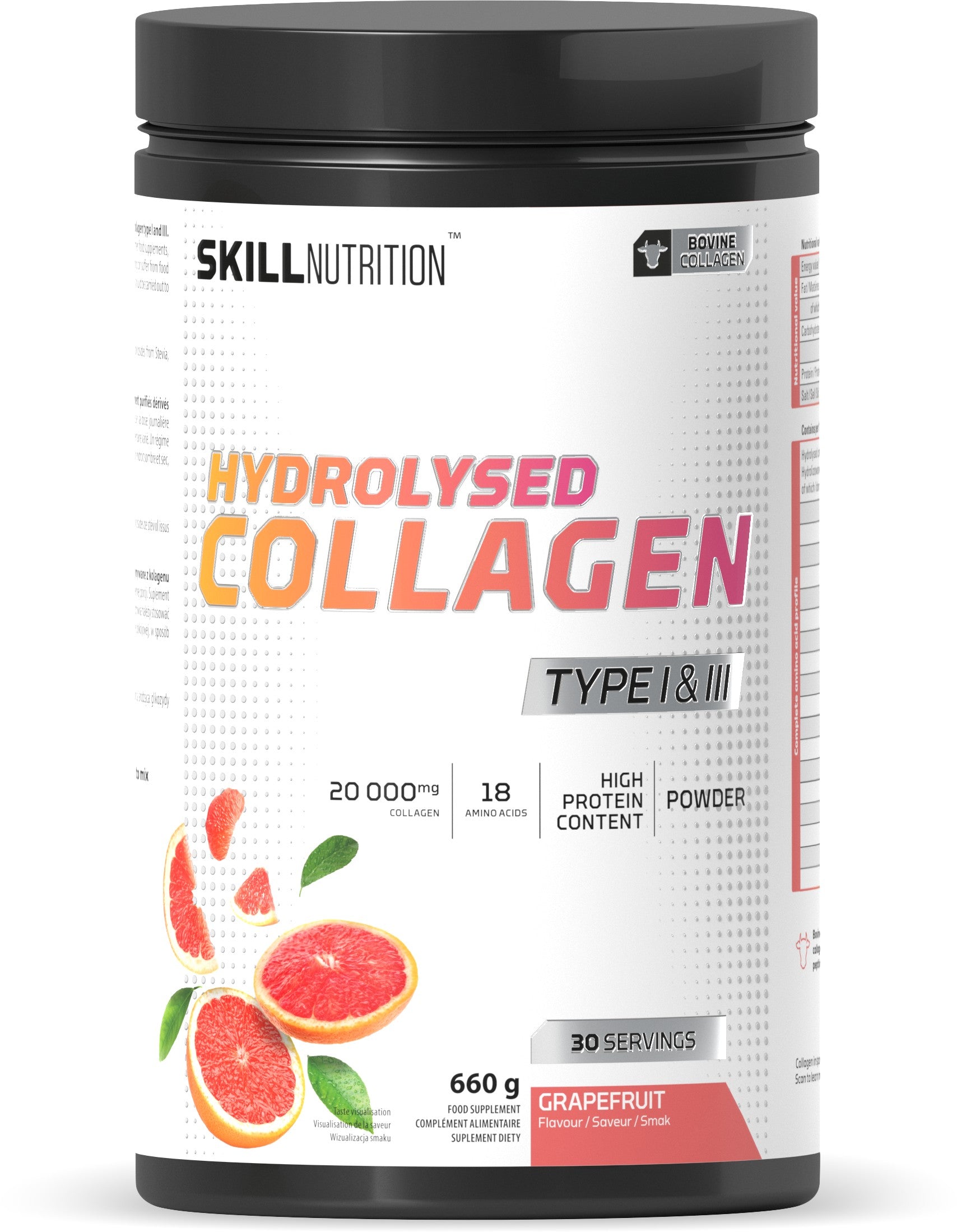 Skill Nutrition Hydrolysed Collagen Type I & III, Grapefruit - 660 gramų