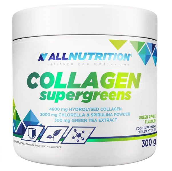 Allnutrition Collagen Supergreens, žali obuoliai, maisto papildas