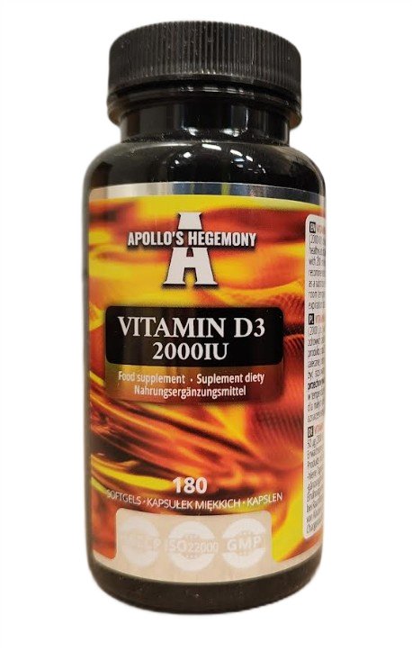 Vitaminų D3 papildas, 180 kapsulių, apollo's hegemony