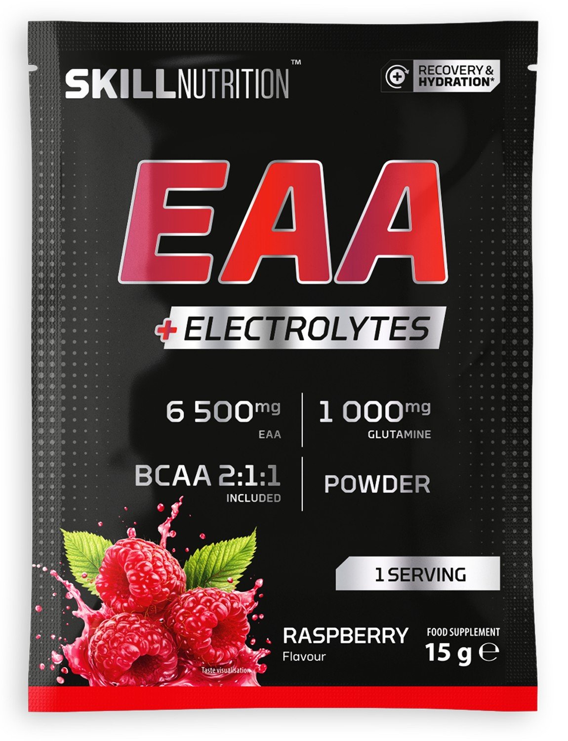 EAA ir elektrolitai, aviečių skonio, sporto papildas, 15 g