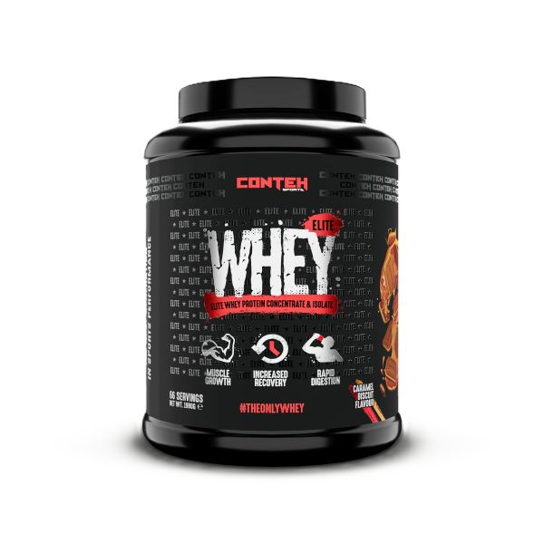 Conteh Whey Elite, karamelinė sausainiai, baltymų papildas