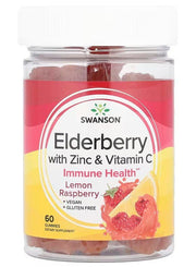 Swanson elderberry gummies su cinku ir vitaminu C, citrinų avietės skonis, 60 vnt