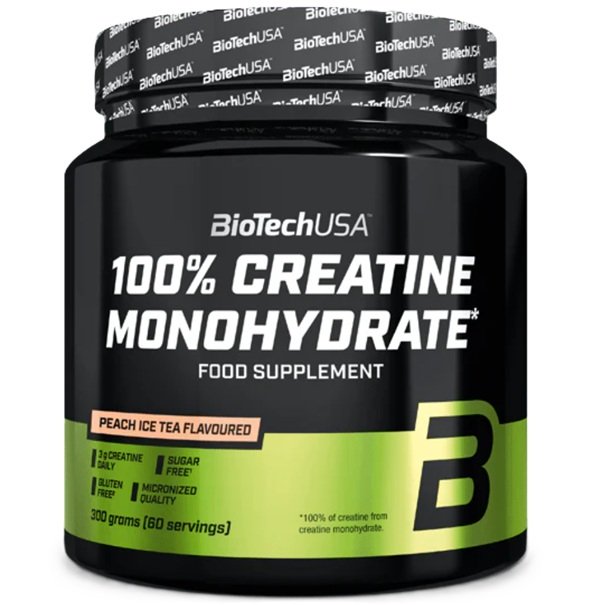 BioTechUSA 100% Creatine Monohydrate, Peach Ice Tea - 300 gramų