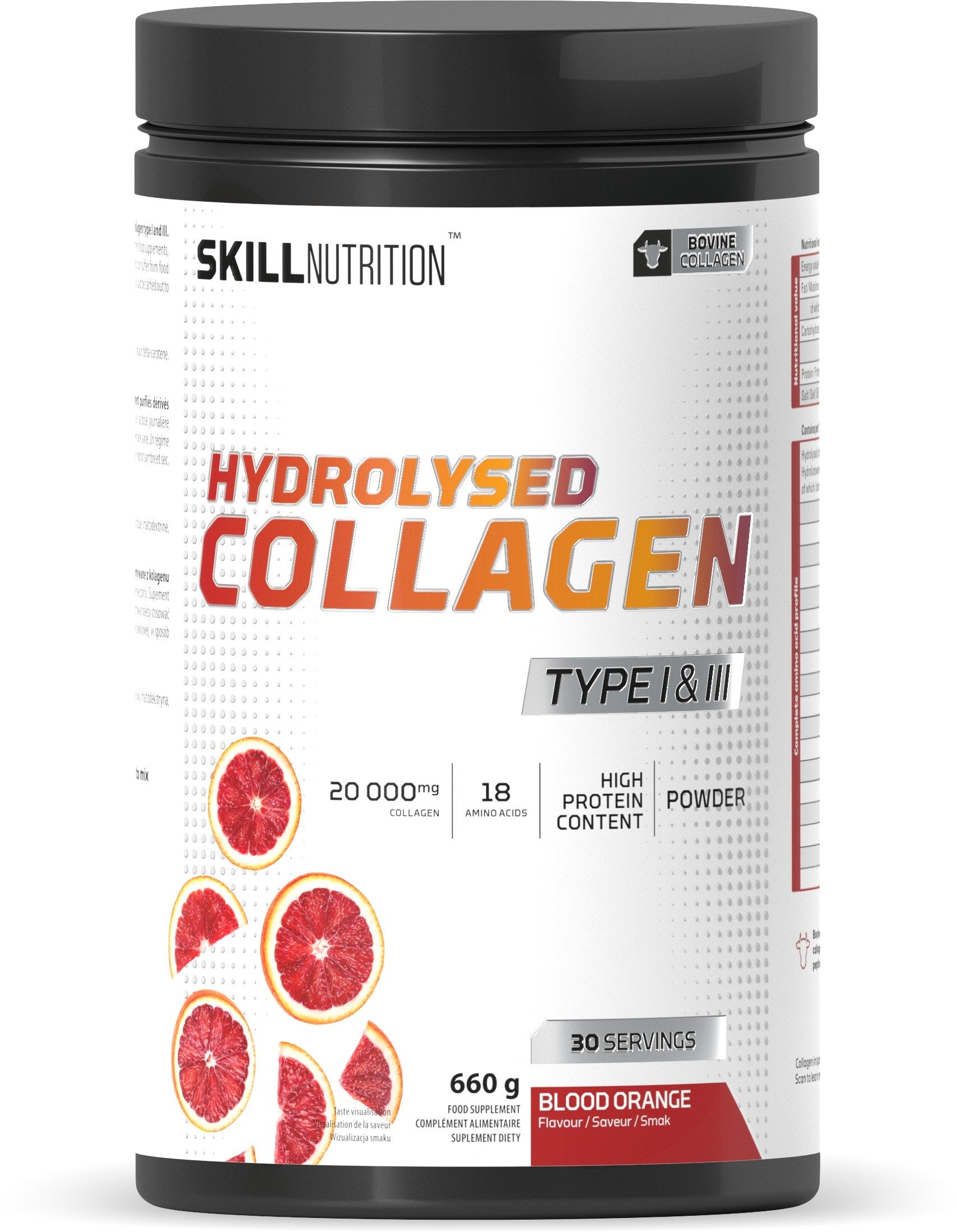 Skill Nutrition Hydrolysed Collagen Type I & III, Blood Orange - 660 gramų