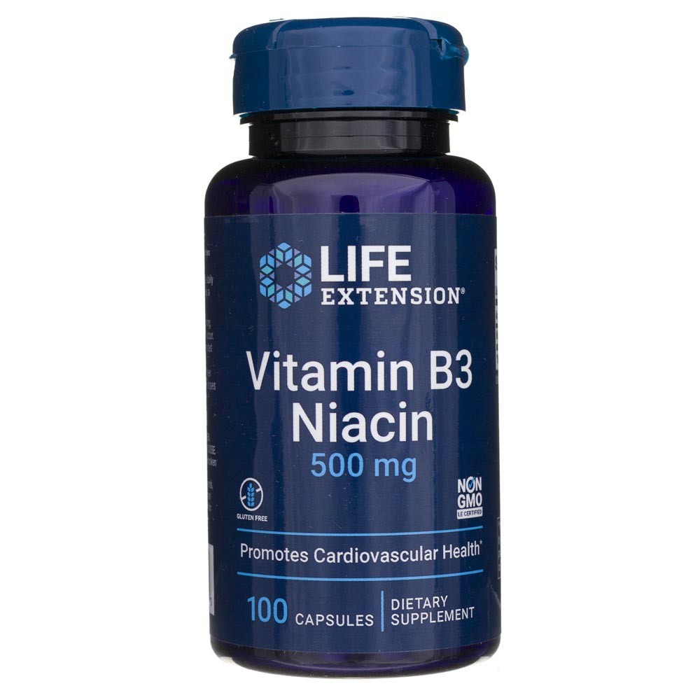 "Life Extension" vitaminas B3 niacinas 500 mg - 100 kapsulių – Herbora