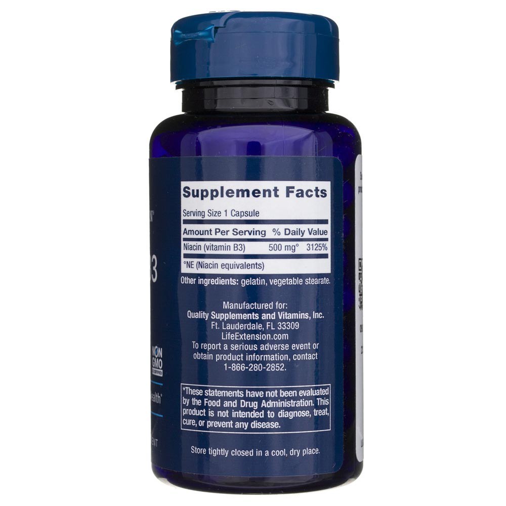 "Life Extension" vitaminas B3 niacinas 500 mg - 100 kapsulių – Herbora