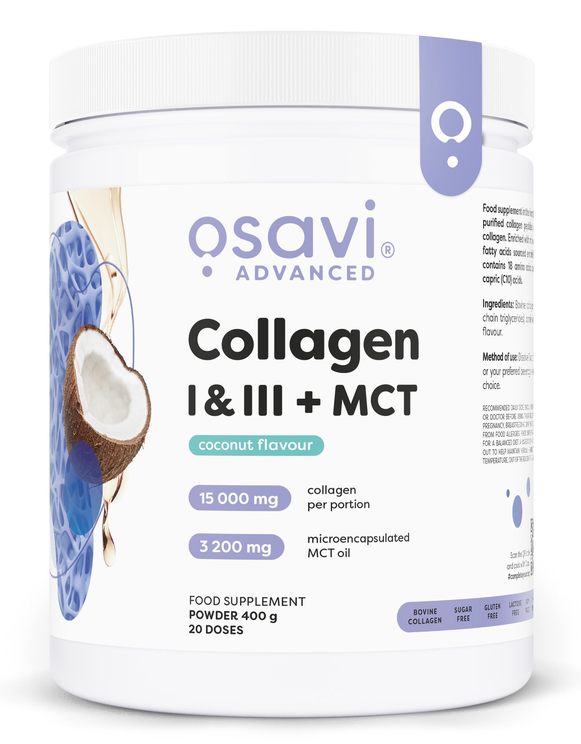 Osavi Collagen I & III + MCT, Coconut - 400 gramų